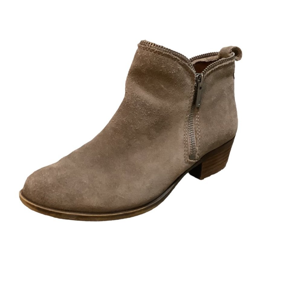 LUCKY BRAND Tan ZIPPER Almond Toe Side Zip Bootie-Size 7